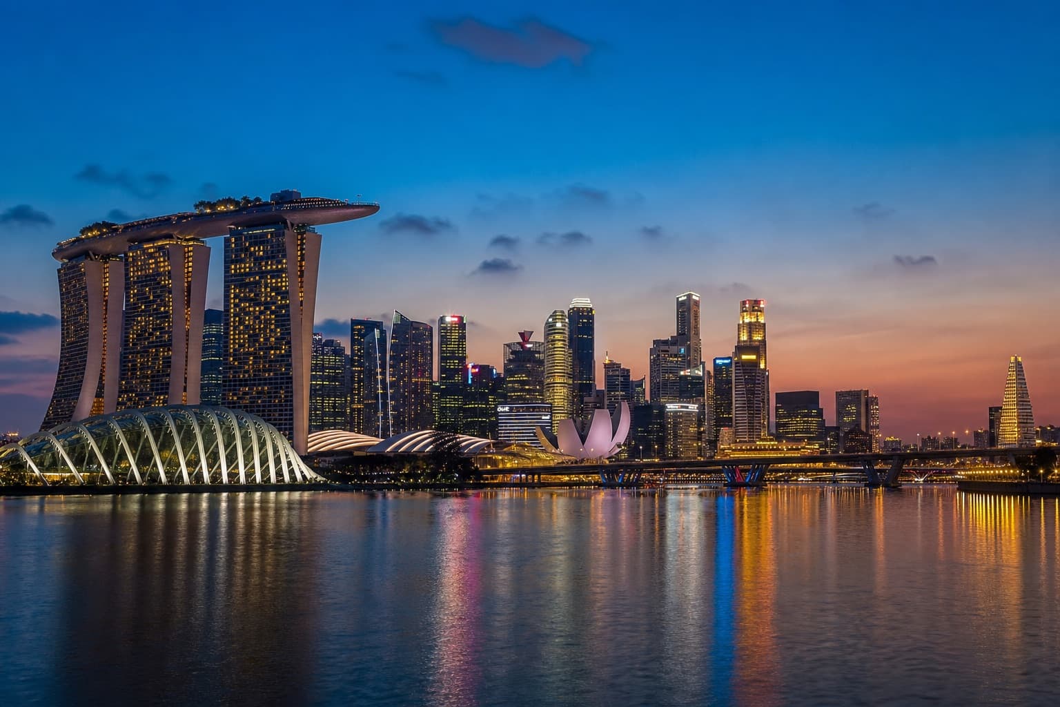 Marina Bay skyline at dusk, Singapore